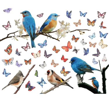 Autocolante para janela pássaros da natureza com borboletas - TenStickers