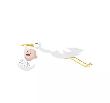 Autocolante para quarto de bebé Cegonha com Nome - TenStickers