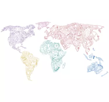 Autocolantes lugares Mapa mundo itens de viagem - TenStickers