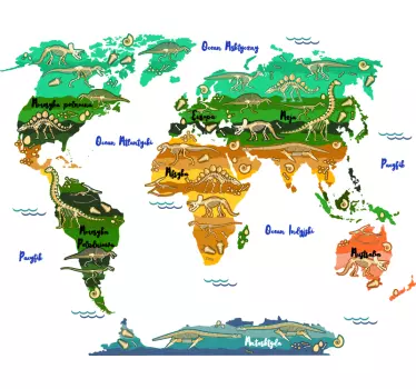 Autocolante mundo Mapa Dinossauros Nome Português - TenStickers