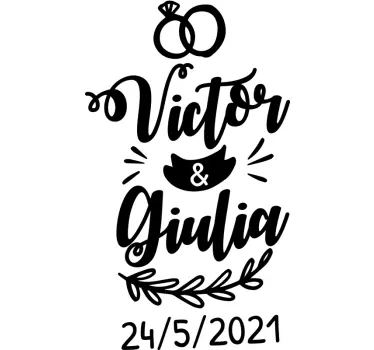 Autocolante decorativo para Casamento Nomes e Data - TenStickers