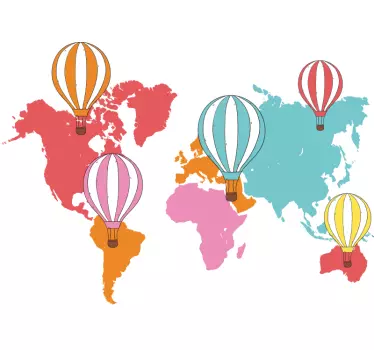 Autocolante decorativo mapa mundo Mapa do mundo com balões - TenStickers