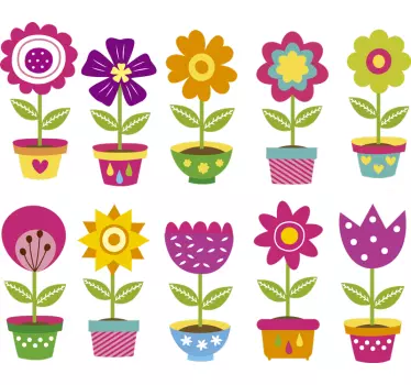 Vinil autocolante decorativo para janelas vasos de flores - TenStickers