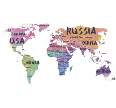 Autocolante decorativo mapa mundo Letras do mapa mundial - TenStickers