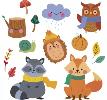 Autocolante para quarto infantil Flores e animais do outono  - TenStickers