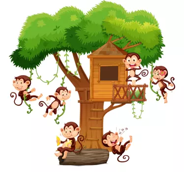 Autocolante de ilustrações infantil árvore com macacos - TenStickers
