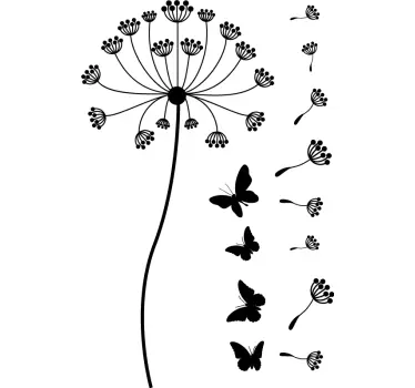 Decoração de parede flor dente de leão e borboleta - TenStickers