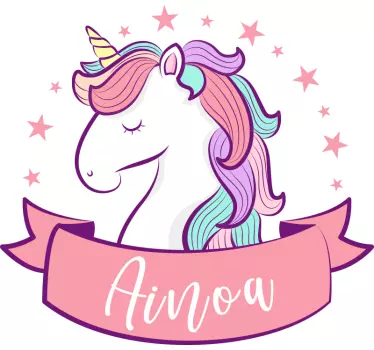 Vinil decorativo infantil Unicórnio rosa com nome - TenStickers