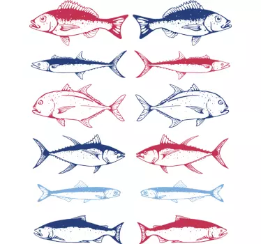 Autocolante com peixes Mão desenhar folha de peixes - TenStickers