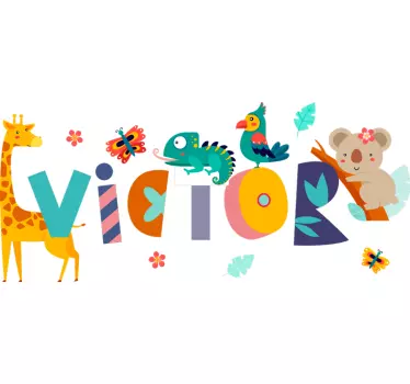 Autocolantes de ilustrações Nome do animal e da criança - TenStickers