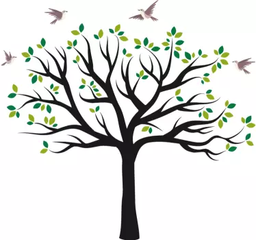 Pássaros voando sobre árvore verde vinis decorativos de árvore - TenStickers