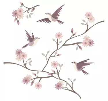 Autocolantes flores Flores na primavera com passarinhos - TenStickers