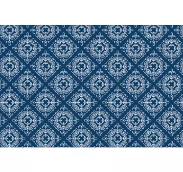 Vinil para chão Tapete azul mosaico padrão branco - TenStickers