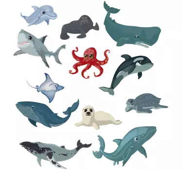 Autocolante decorativo com peixes Tartaruga tubarão golfinho bale - TenStickers