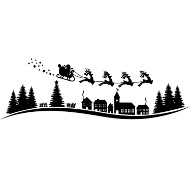 Autocolantes decorativos de Natal Papai noel voando com estrelas - TenStickers
