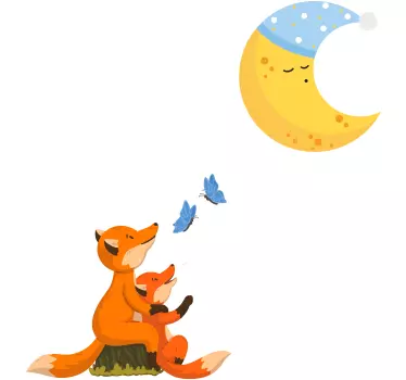 Autocolante cartoon Raposa olhando para a lua - TenStickers