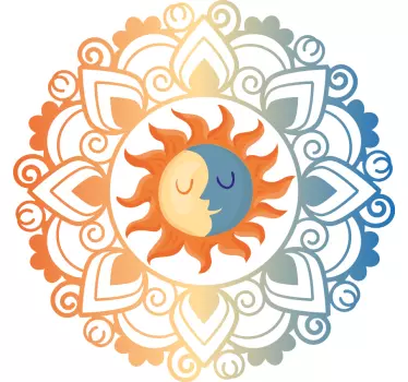 Vinil com padrões florais Mandala de sol e lua - TenStickers