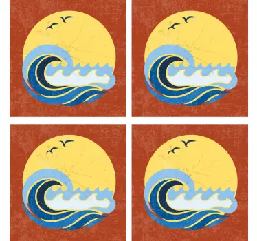 Adesivos azulejos Sol, praia e onda - TenStickers