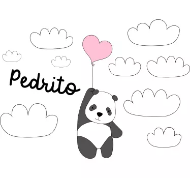 Autocolante decorativo para bebé Panda voador com nuvens e nome - TenStickers