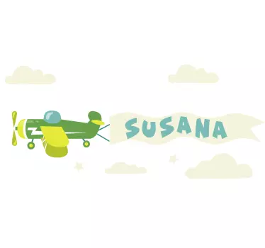 Autocolantes decorativos de ilustrações Avião com nome e nuvens - TenStickers