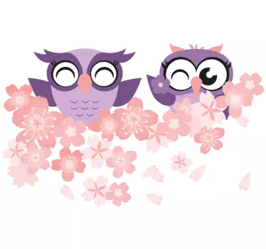 Autocolantes de animais diversos Flor de cereja de coruja - TenStickers