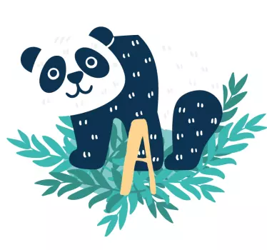 Autocolante decorativo para bebé Panda feliz com inicial - TenStickers