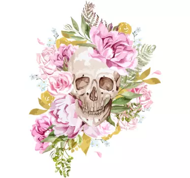 Autocolantes flores Peônia cercando um crânio - TenStickers