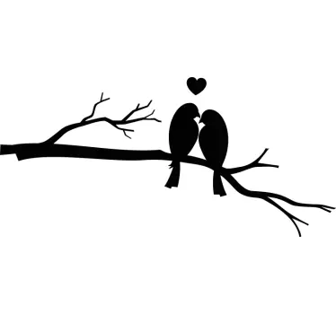 Autocolantes animais árvore de outono com pássaros se beijando - TenStickers