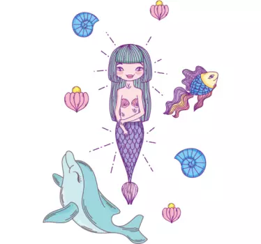 Vinil para chuveiro Sereia e golfinho - TenStickers
