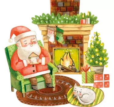 Autocolantes decorativos de Natal Lareira pai natal - TenStickers