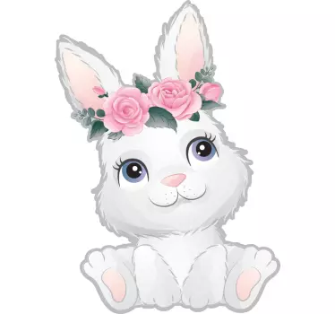 Coelhinho fofo com vinil autocolante decorativo floral na janela - TenStickers