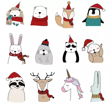 Animais curtindo o Autocolante para janelas de natal - TenStickers