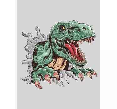 Detalhe t-rex quebrando o Autocolante para janelas da parede - TenStickers