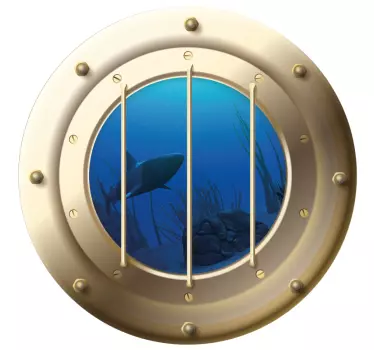 Autocolante decorativo com peixes Tubarões na janela do submarino - TenStickers
