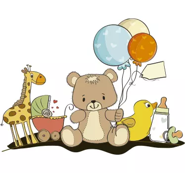 Autocolante de parede infantil urso e balões - TenStickers