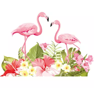 vinil decorativo para janelasde flamingo com flor tropical - TenStickers