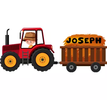 Autocolantes de brinquedos Trator vermelho com nome de menino - TenStickers