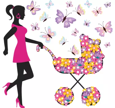 Autocolantes decorativos de pessoas Mulher borboleta e carrinho d - TenStickers