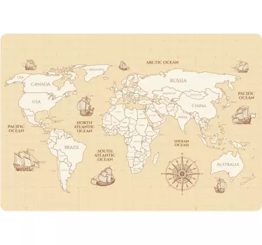 Autocolante decorativo para PC Mapa de mundos antigos com países - TenStickers