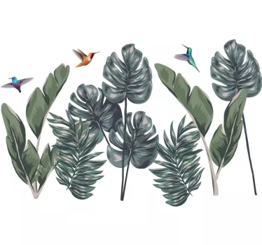 Plantas Vinil Folhas tropicais com passarinhos - TenStickers