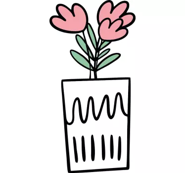 Vinil para porta Três tulipas rosa em vaso de flores - TenStickers