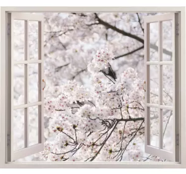 Autocolantes flores Vistas 3d para árvores brancas de primavera - TenStickers