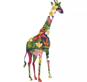 Autocolante animal silhueta de girafa floral - TenStickers