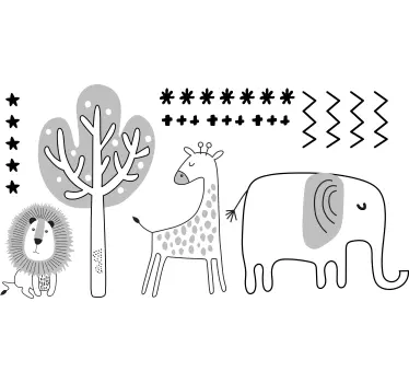 Vinil com animais selvagens árvore cinza e animais da selva - TenStickers