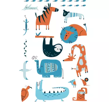 Vinil com animais selvagens Animais da selva nórdica azul - TenStickers