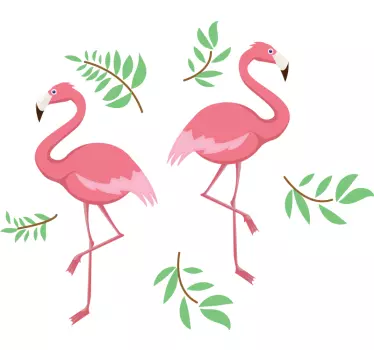 Autocolantes de pássaros e aves Silhueta rosa de flamingos - TenStickers