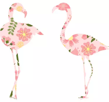Autocolantes de pássaros e aves Flamingos com flores - TenStickers