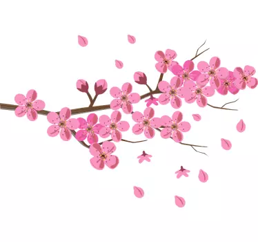 Vinil para sala de jantar Galho de árvore de flores rosa - TenStickers