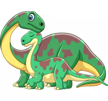 Vinil para porta Mamãe dinossauro com o seu bebê - TenStickers