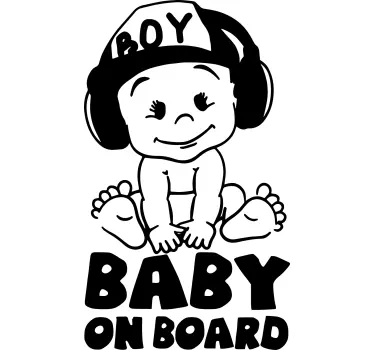 Bebe a bordo personalizado Fofo com boné - TenStickers